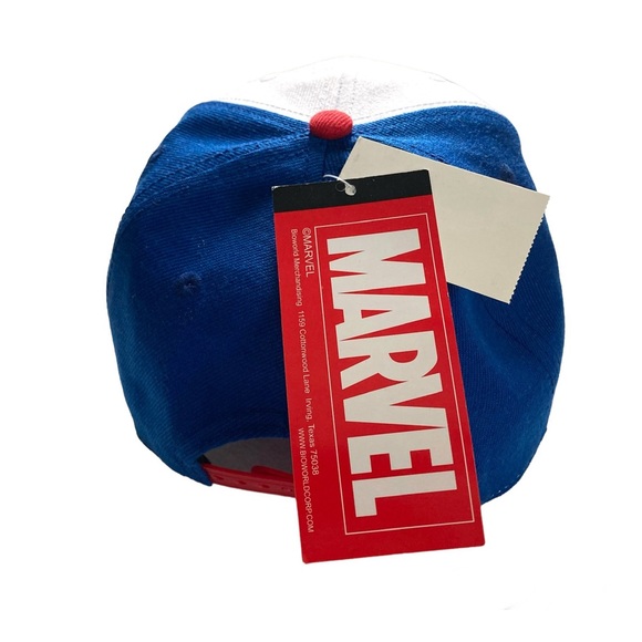 MARVEL Comics Blue White Red Structured Logo Patch Snapback Hat NWT - Picture 3 of 7